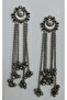 Kashmiri Oxidised Floral Tassel Long Dangler Earrings with Ghungroo Blue/Green/Pink - 2