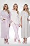Mecit 6387 Pink Large Size Women's Dressing Gown Buttoned Pajamas and Short Sleeve Nightgown Set