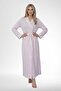 Mecit 6386 Pink Large Size Women's Dressing Gown Buttoned Pajamas and Long Sleeve Nightgown Set - 5