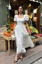 Women's White Square Collar Balloon Sleeve Lined Brode Woven Dress - 3