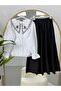 Embroidered Baby Collar Blouse with Jacquard Skirt Set White - 2