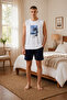 Men's Cotton Zero Sleeve Print Detailed Shorts Pajamas Set - 2