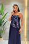 Top Sequin Bottom Chiffon Designer Dress - Dark Blue - 3