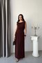 Brown Waist Detailed Draped Sleeveless Dress