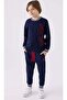 Boy's vertical print detailed long sleeve tracksuit set 9-15 years navy - red