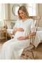 New Season Ecru Elegant Lace Detailed Summer Design Short Sleeve Buttoned 100% Cotton Maternity Nightgown - 2