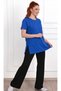Cobalt Blue Basic T-Shirt with Slits on Both Sides, Double Sleeves - 2