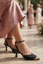 Women's Black Lace Ankle Strap Gold Toe Detail Stiletto Shoes 41-42 Special Size