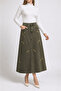 Long Denim Skirt with Flower Embroidery Detail - Green