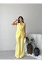 Women's Gold Buttoned Belted Vest Fabric Trousers Set - 4