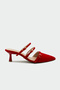Lunax Buckle Women's Red Heeled Slippers - 2
