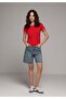 Slim Fit Round Neck Plain Women's Red Short Sleeve T-Shirt - 3