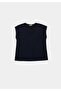 Regular Fit V-Neck Plain Women's Navy Blue Short Sleeve T-Shirt - 5