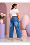 Plus Size Denim Elastic Waist Stoned Ripped Detailed Loose Cut Women's Trousers - 6