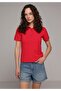 Slim Fit Polo Neck Plain Women's Red Short Sleeve T-Shirt