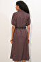 Women's Short Sleeve Belted Polka Dot Dress 2608 - Brown - 6