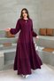 Women's Burgundy Layered Flounce Ribbed Hijab Dress