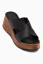 Gerdh Genuine Leather Black Wedge Heeled Women's Slippers