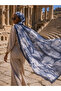 Madame Polo Dark Blue Color Rose Patterned Cotton Soft Shawl Rose Series