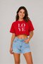 Women's Love Printed Crop T-Shirt Loose Fit T-Shirt - Red