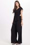 Women's Standard Fit Regular Cut V-Neck Gathered Waist Lace-Up Blouse Wide Leg Black Trousers Set - 5