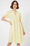 Women's Round Neck Gathered Waist Short Sleeve Viscose Yellow Dress - 4