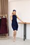 Women's Modal Fabric Crew Neck Tie Detail Thick Strap Short Dress - 4
