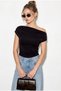 Women's Black Coffee Blue Degaje Collar Side Gathered Detailed Lycra Triple Blouse 6157 60286227 - 2