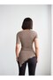 Crep Women's Boat Neck Gathered Slit and Lace Detailed Viscose Ribbed Blouse Brown - 4