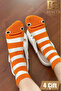 Dincer Group 4 Pairs of Cute Eel Patterned and Striped Long Socks with Orange Stripes