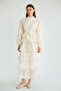 Long Sleeved Embroidered Layered Belted Dress 39688 - 2
