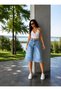Women's High Waist Faded Effect Vintage Loose Cut Wide Leg Baggy Denim Bermuda Shorts - 4