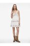 Cotton Floral Embroidery Detailed Sleeveless Lace-Up Double Breasted Collar Mini Dress - 2