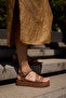 Misyu Women's Light Brown Genuine Leather Strap Sandals - 8
