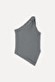 Women's Navy Blue Fitted Striped Open Collar Sleeveless T-Shirt