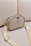 Women's Beige-Tan Written Multi-Compartment Cross Shoulder Bag with Adjustable Strap Daily Use Zipper Bag