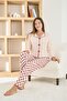 Women's Bow Detailed High Quality Soft Corded Fabric Long Sleeve Pajama Set