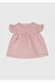 Baby Dusty Pink All-Over Patterned Shirt with Ruffled Sleeves and Buttoned Back