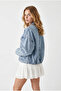 Women's Snow Blue Pocket Belted Epaulet Denim Jacket Ckt-19000534 - 6