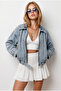 Women's Snow Blue Pocket Belted Epaulet Denim Jacket Ckt-19000534 - 3