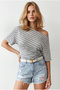 Women's Striped Gray Drape Detailed Viscose Blouse Blz-19003359 - 2