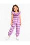 Girl's Pink Purple Plaid Ruffled Elastic Leg Capri Jumpsuit 100% Polyester (2/3/4/5 Years Old) - 2