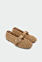 Moreno Buckle Detailed Straw Women's Straw Flat Ballerinas - 3