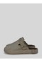 Renva Women's Suede Gold Buckle Round Toe Straw Bottom Sole Detailed Wide Sole Home & Street Daily Comfortable Slippers 1 cm - 4