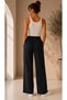 Women's Wrinkled Fabric Elastic Waist Lace-Up Summer Wide-Leg Trousers Black - 4