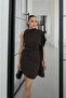 Brown Bone One-Shoulder Dress with Shawl Detail