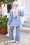 Baby Blue Buttoned Sleeves, Elastic Waist, Tie-Up Modal Woven Shirt - 5