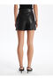 Black Women's Standard Fit Leather-Look Plain Short Skirt - 5
