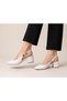 White Satin Detail Buckle Pointed Short Heeled Shoes