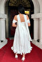 Top Atlas Fabric Bottom Chiffon Satin Designer Dress - White - 5